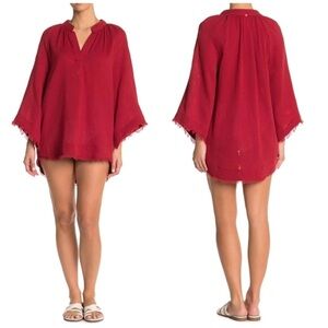 Red Carter Cotton Gauzy Popover Tunic Red Cover Up XS